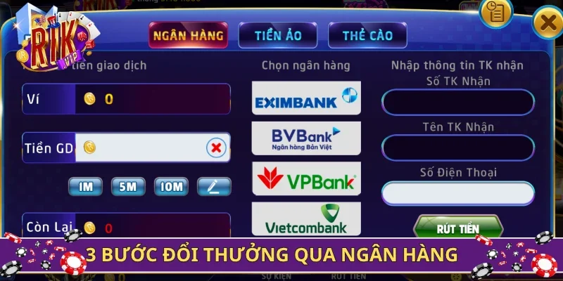3 bước đổi thưởng qua ngân hàng