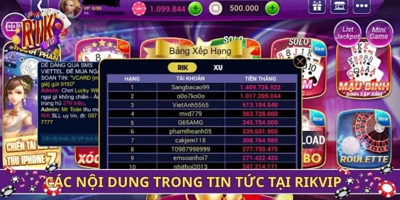 Các nội dung chính trong tin tức tại Rikvip