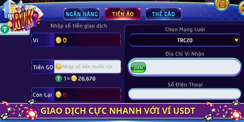 Giao dịch cực nhanh với ví USDT